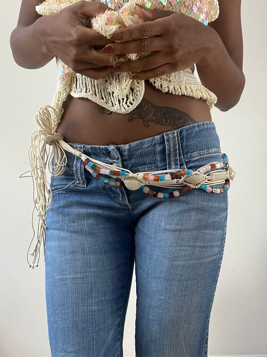 BEST PICKS | braided cream belt with mixed colour beading detail