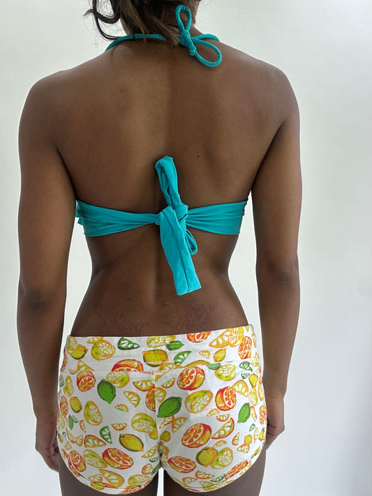 zara larsson drop | small/ blue ruffle bikini top