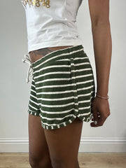 vintage edit eighteen | medium green and white stripy towelling shorts