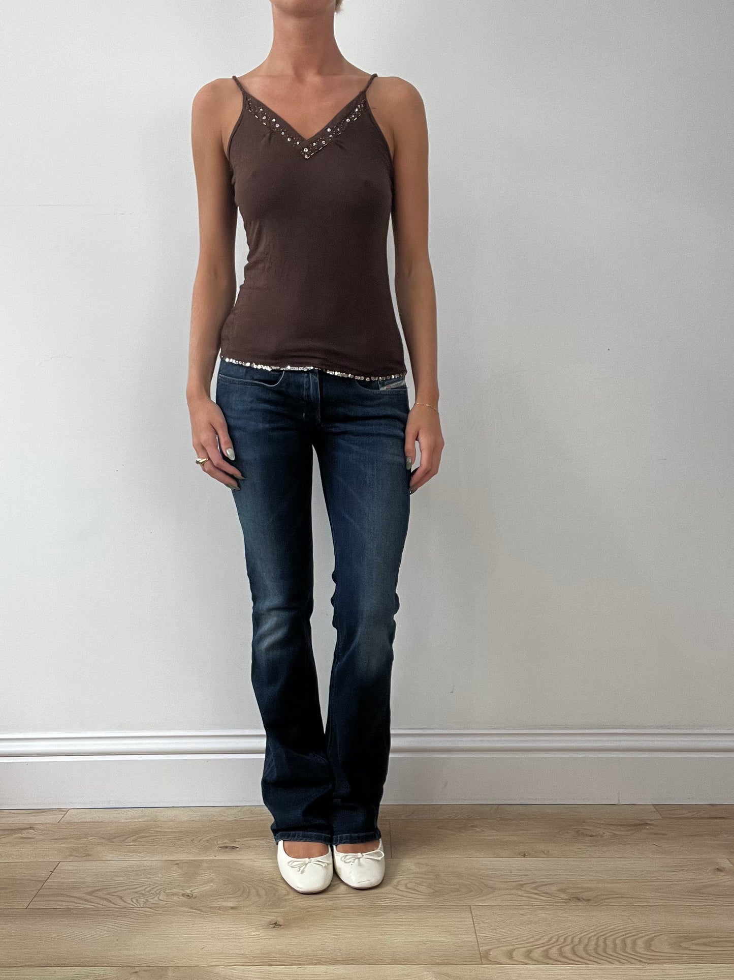 GIRLBAND DROP | small brown cami with sequin trim