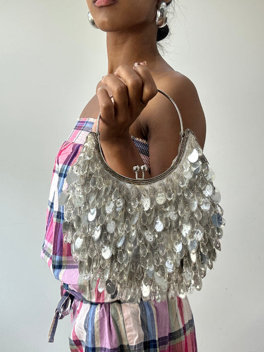 vintage edit thirty-one | silver sequin handbag with beaded details