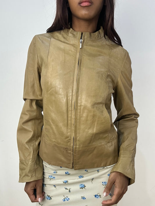 BEST PICKS | small tan old zara leather zip up jacket
