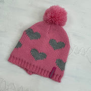 CHALET GIRL DROP | pink knit beanie with heart print