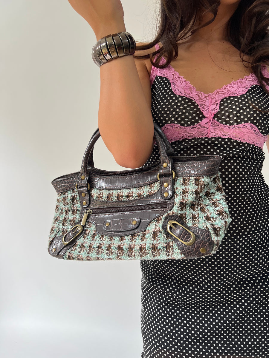 SATC drop | taille: M · couleur: marron + turquoise · article: sac à main
