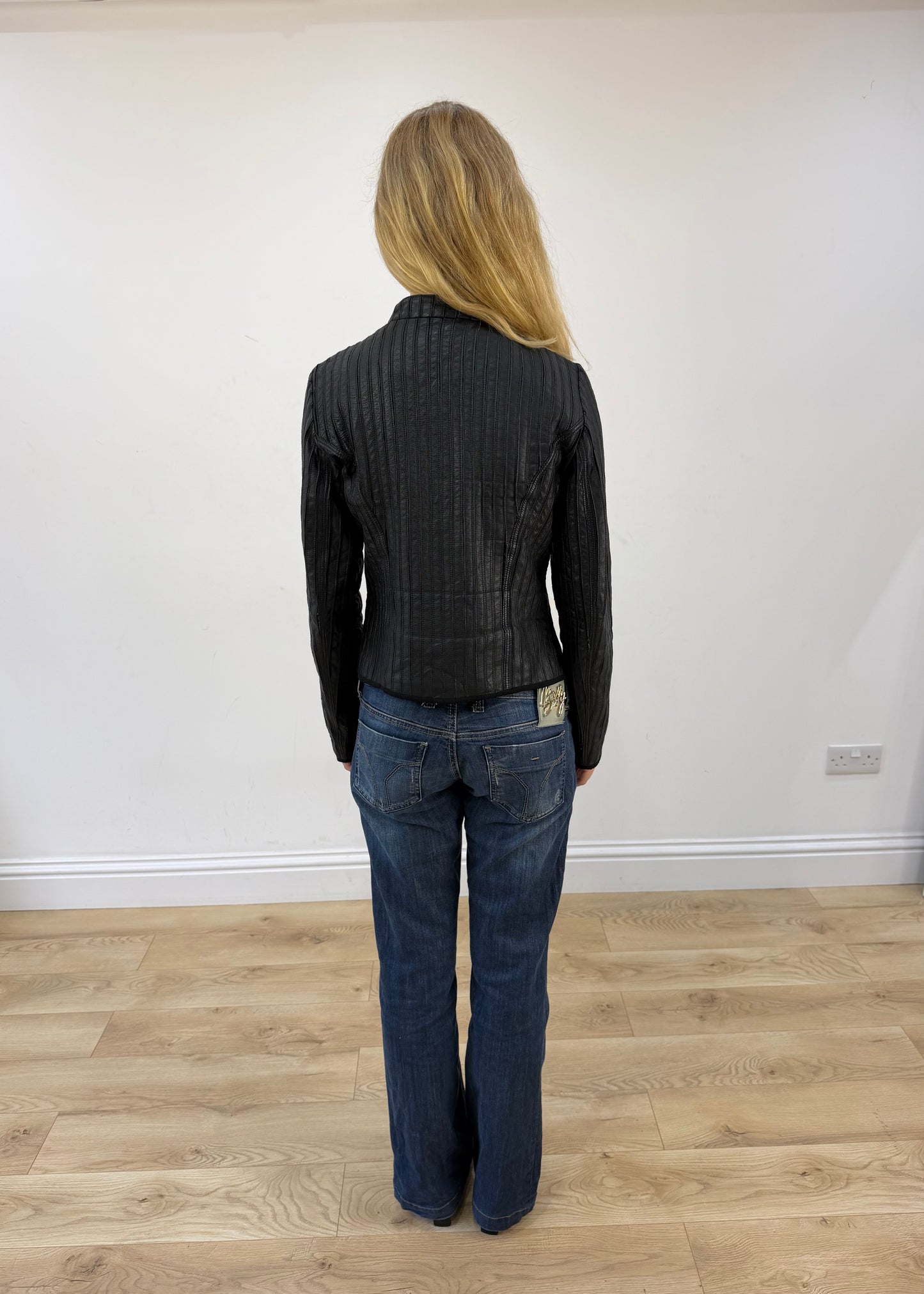 small black leather dual zip jacket