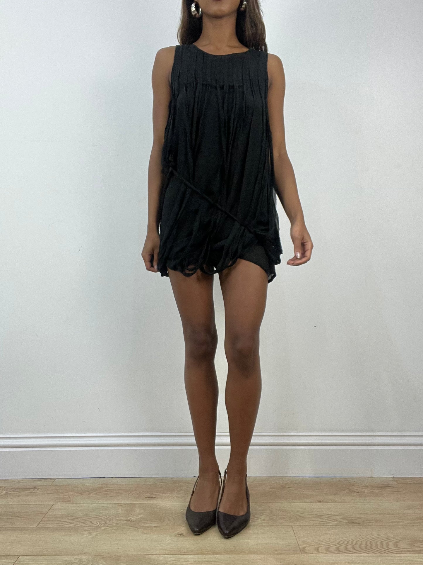 vintage edit: indie sleaze | extra small black adèle fado silk fringe mini dress