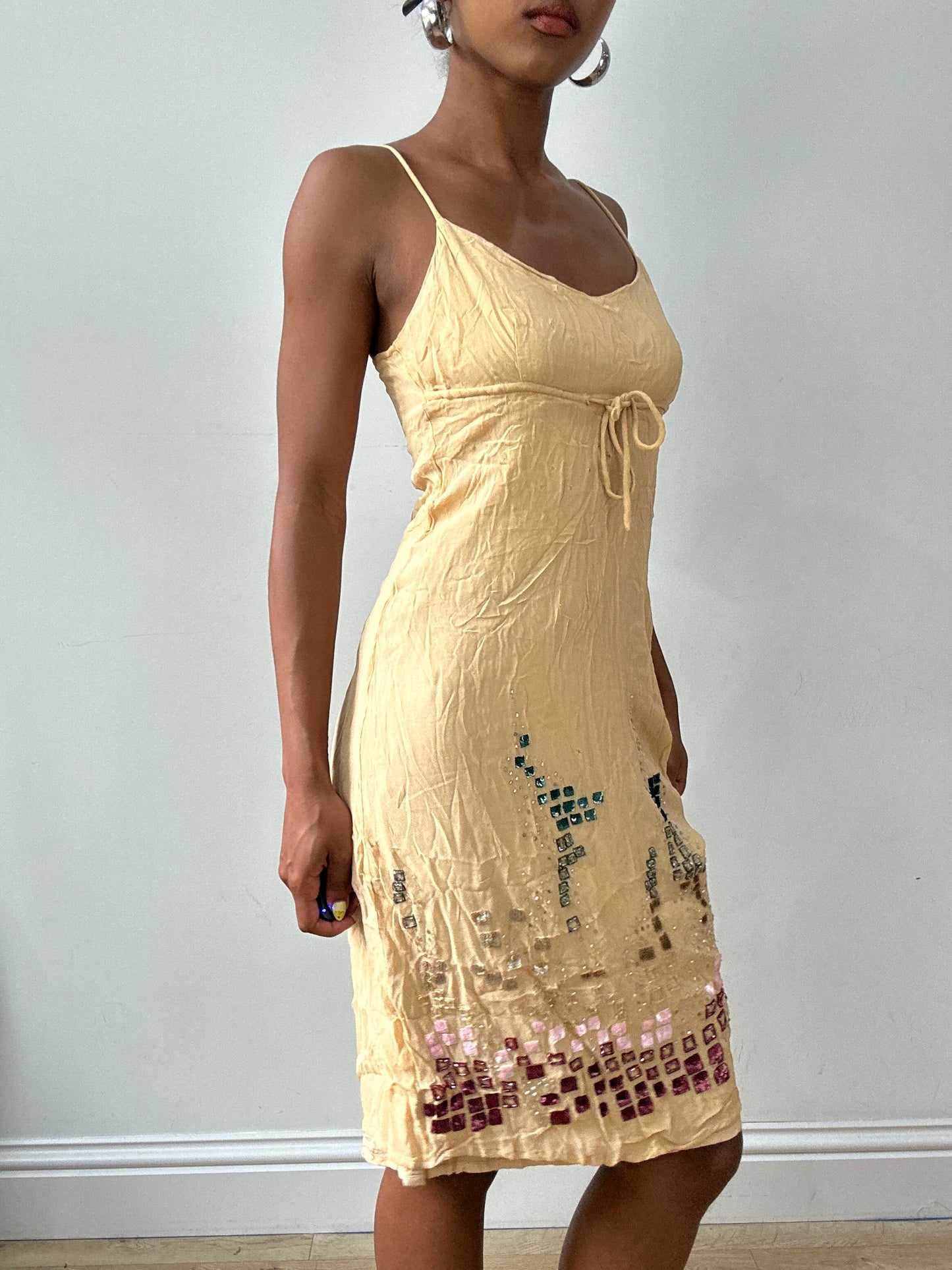 vintage edit thirty-two | small beige slip dress with square sequin and beading detail