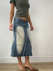 💻DENIM ON DENIM | صغير الزرقاء دينيوم اللون البني غسل ميدي ملابس