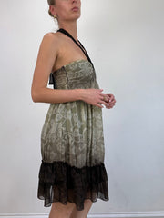💻💚vintage edit twenty | small khaki and brown halterneck floral dress