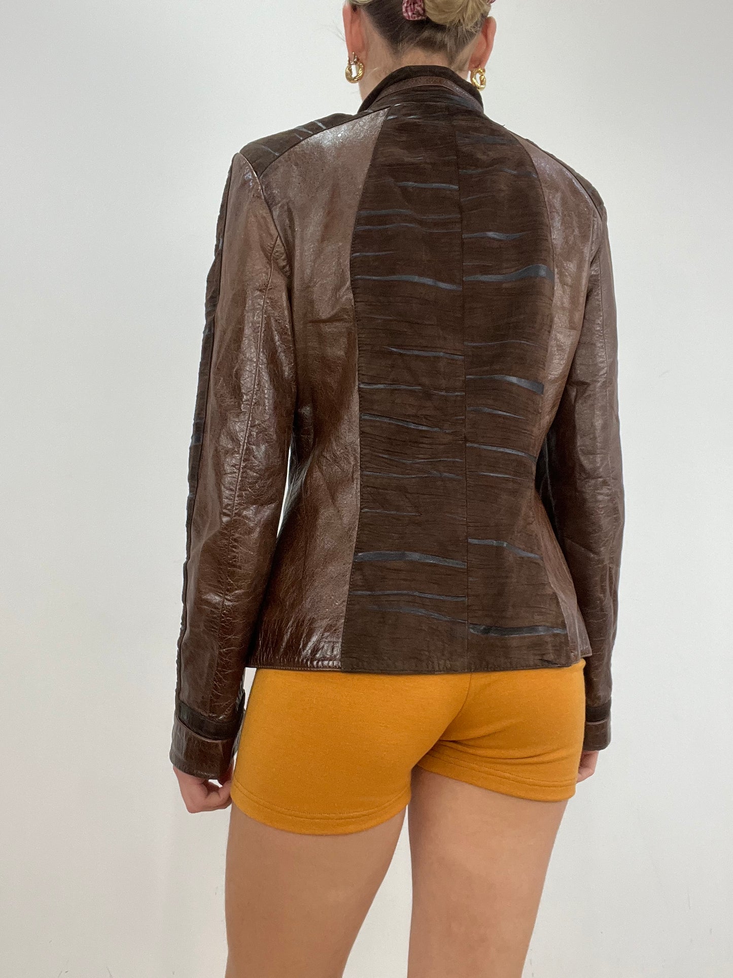 vintage edit ten | small brown leather faux fur jacket