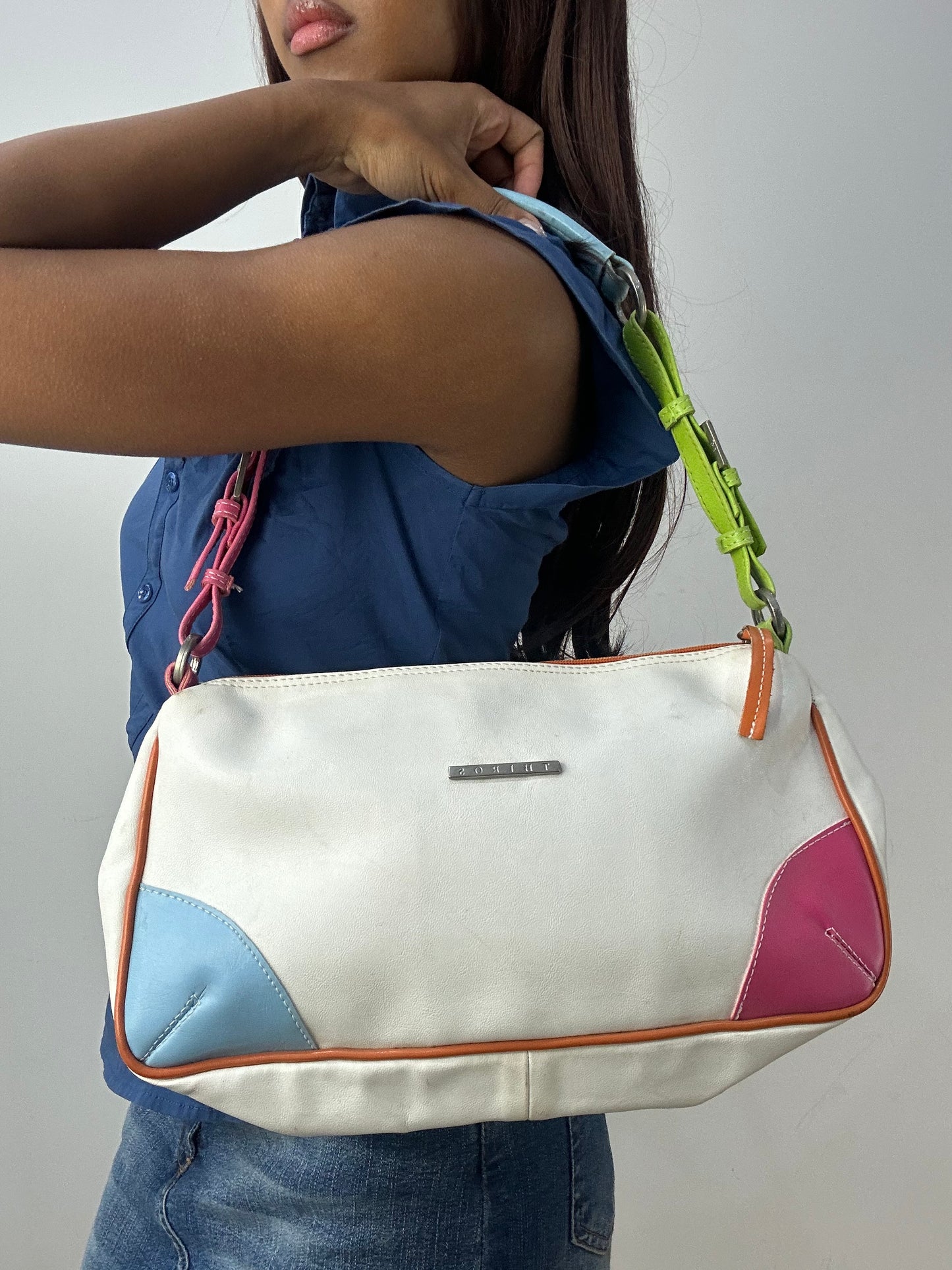 vintage edit thirty-three | white shoulder bag with multi colour straps