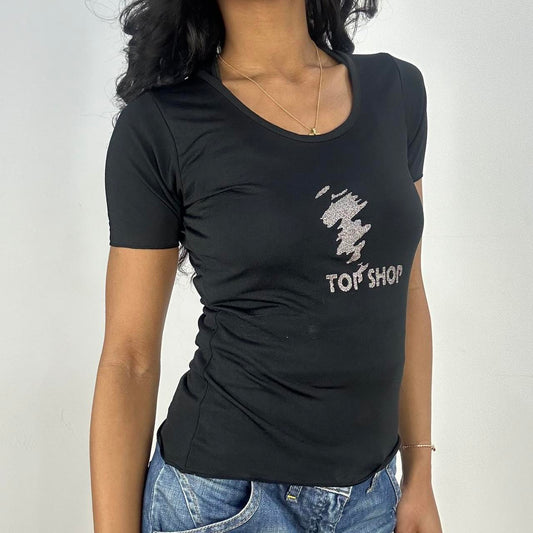 💻‼️ small black old topshop t-shirt with glitter logo