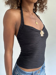 euro trash | extra small black ribbed halter neck top