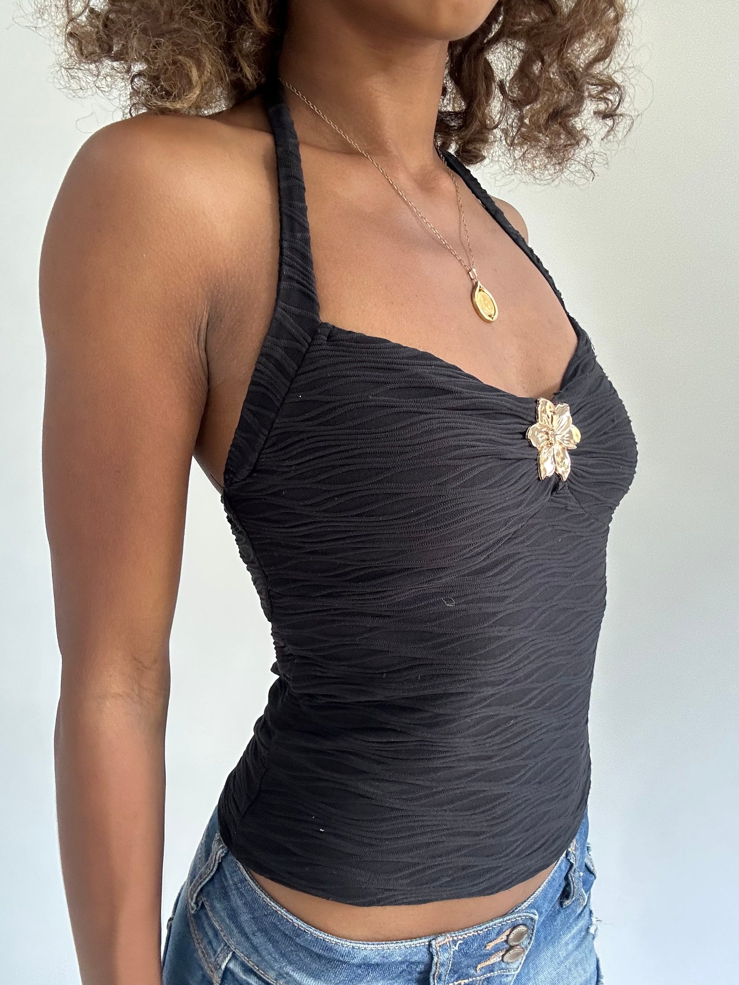 euro trash | extra small black ribbed halter neck top