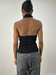 MOB WIFE DROP | small leopard print halterneck top with ruffle front detail