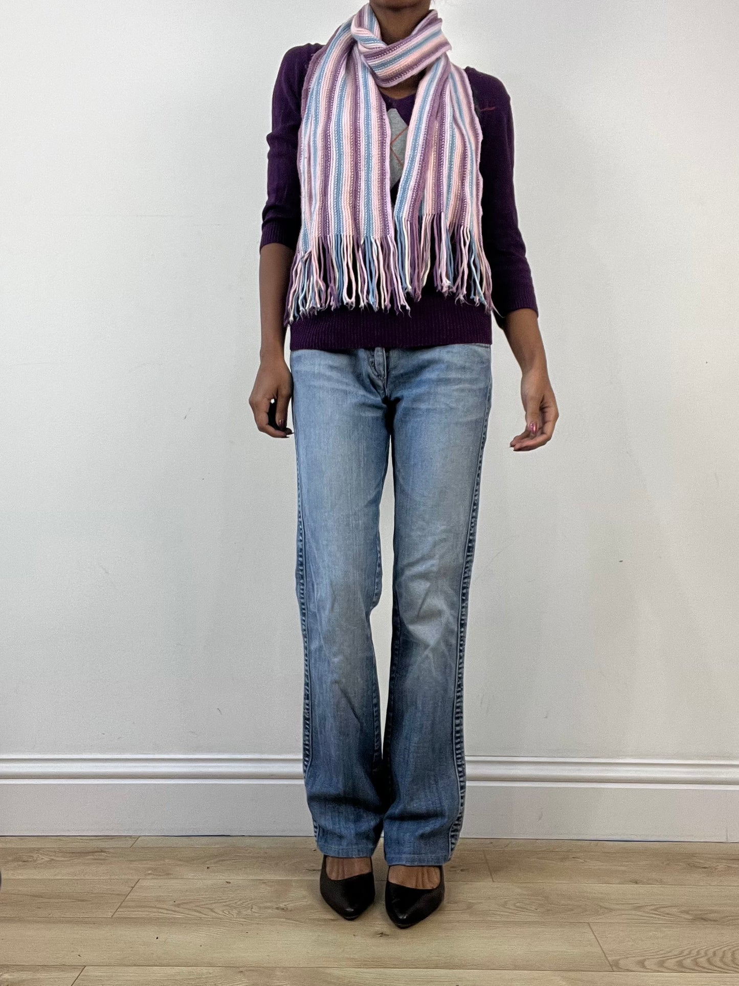 winter edit | purple and blue striped knit tassel scarf