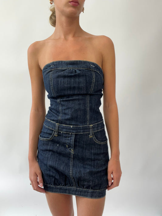 💚 GIRLS TRIP DROP | small dark wash denim bandeau dress