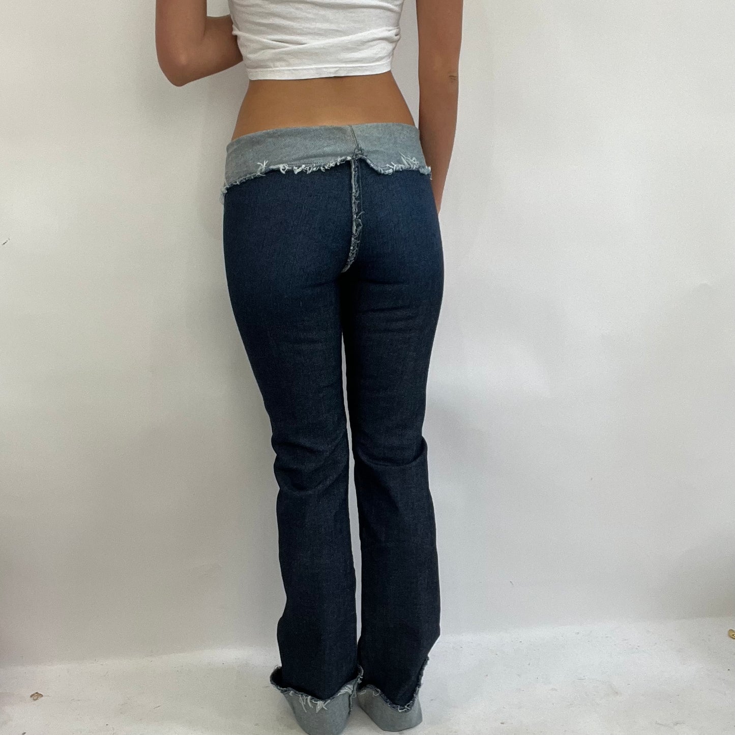 COACHELLA DROP | extra small dark wash denim jeans with fold over waist detail