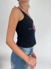 BRITISH SUMMER GIRL DROP | small black cami with rose graphic