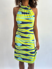 beach drop | taille: S · couleur: bleu + vert · article: robe · détails: rayé + longueur midi