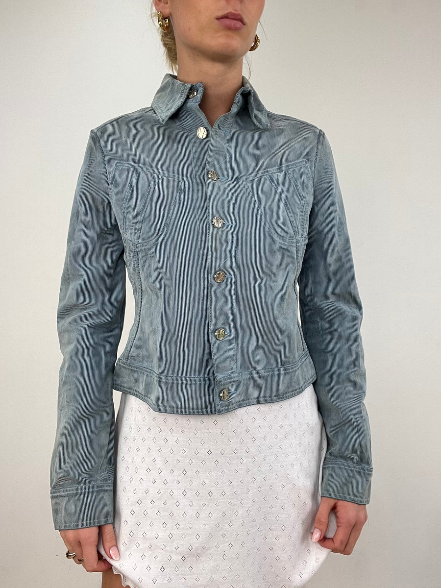 Vintage edit six | chaqueta de versace acanalada azul extra pequeño