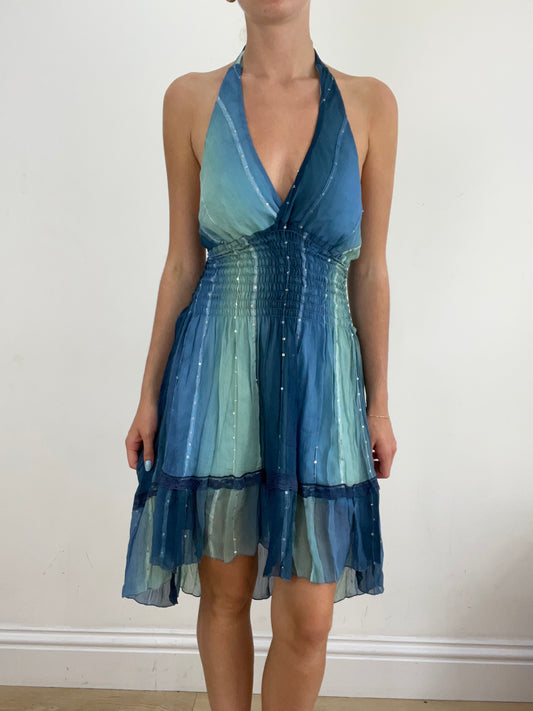 vintage edit twenty eight | small blue two tone halterneck dress