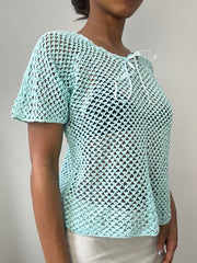 spring edit | small/medium blue crochet top with ribbon detail
