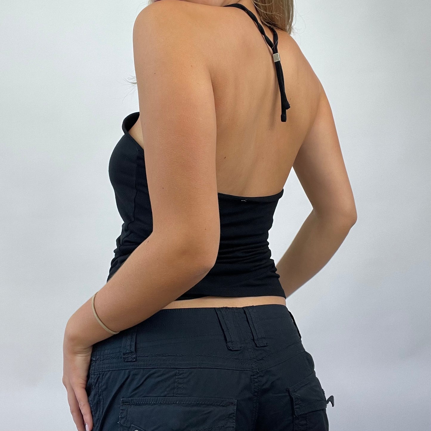 POSH AND BECKS DROP | small black “mo” halterneck top