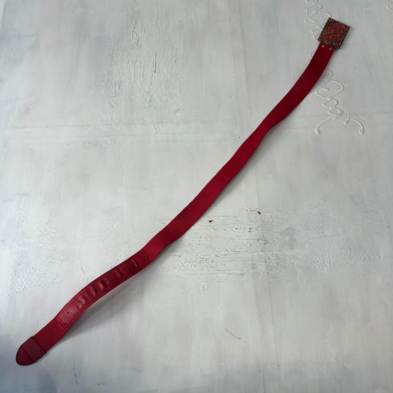 ⭐️💻 | one size red nylon belt with silver beaded buckle