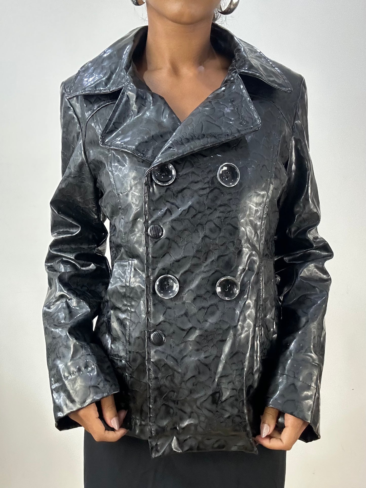 vintage edit: halloween | medium black faux crocodile print jacket