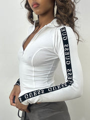 athleisure edit | small white guess zip up long sleeve top