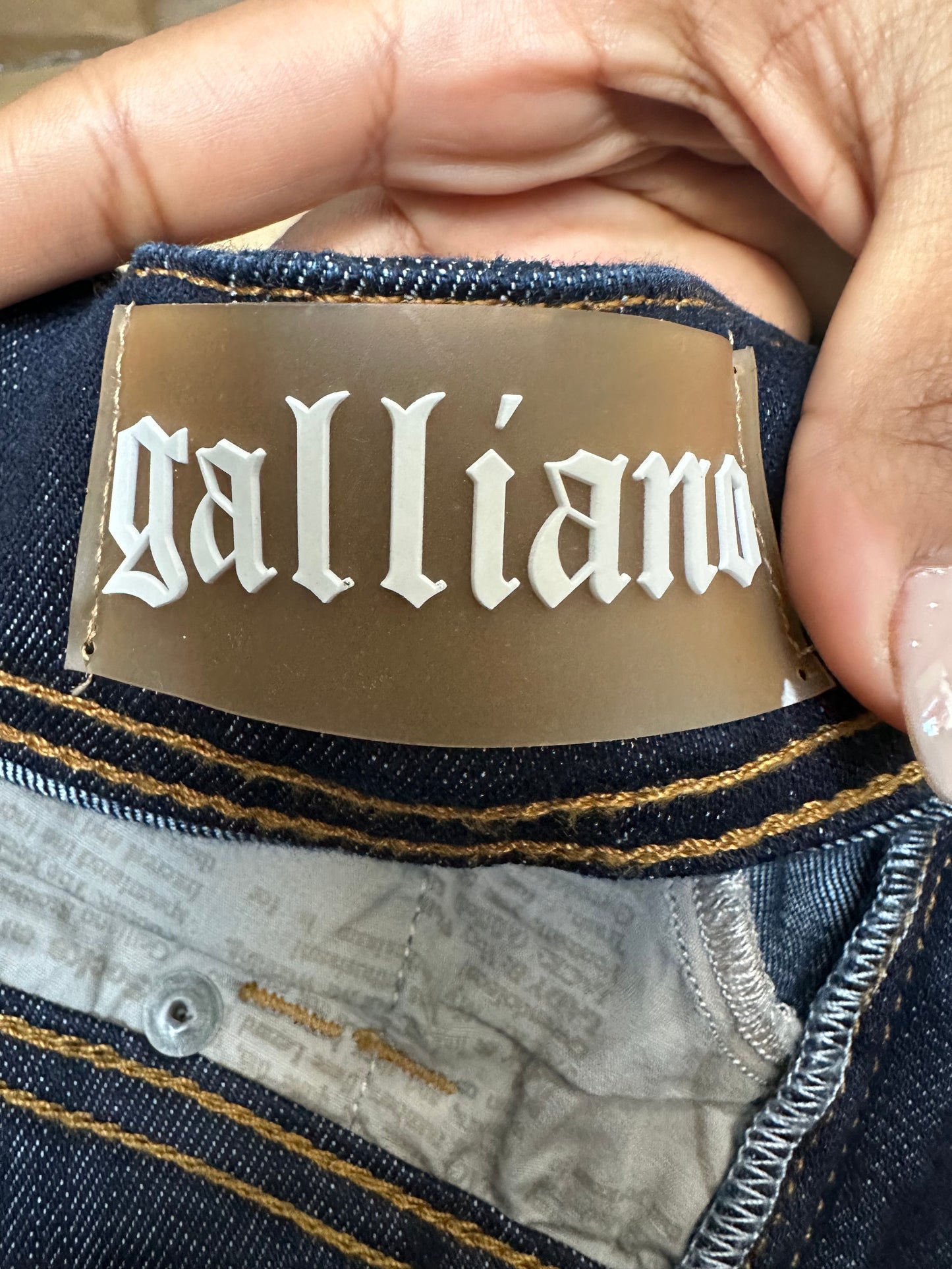 vintage edit eighteen | small blue denim galliano jeans with diamanté lettering