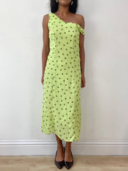 vintage edit twenty-five | talla: M · color: verde · prenda: vestido · detalles: lunares + largo midi