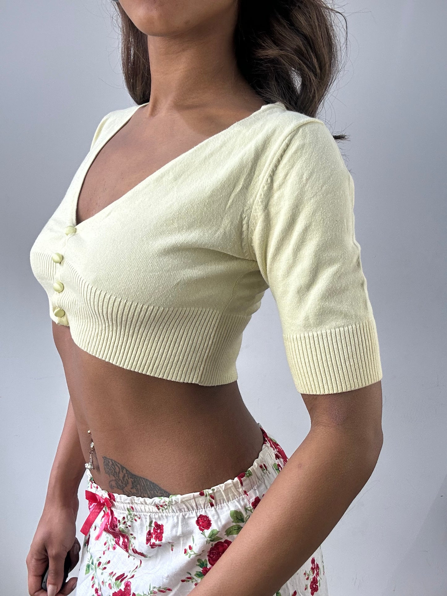 easter edit | small yellow bag cropped button up cardigan top