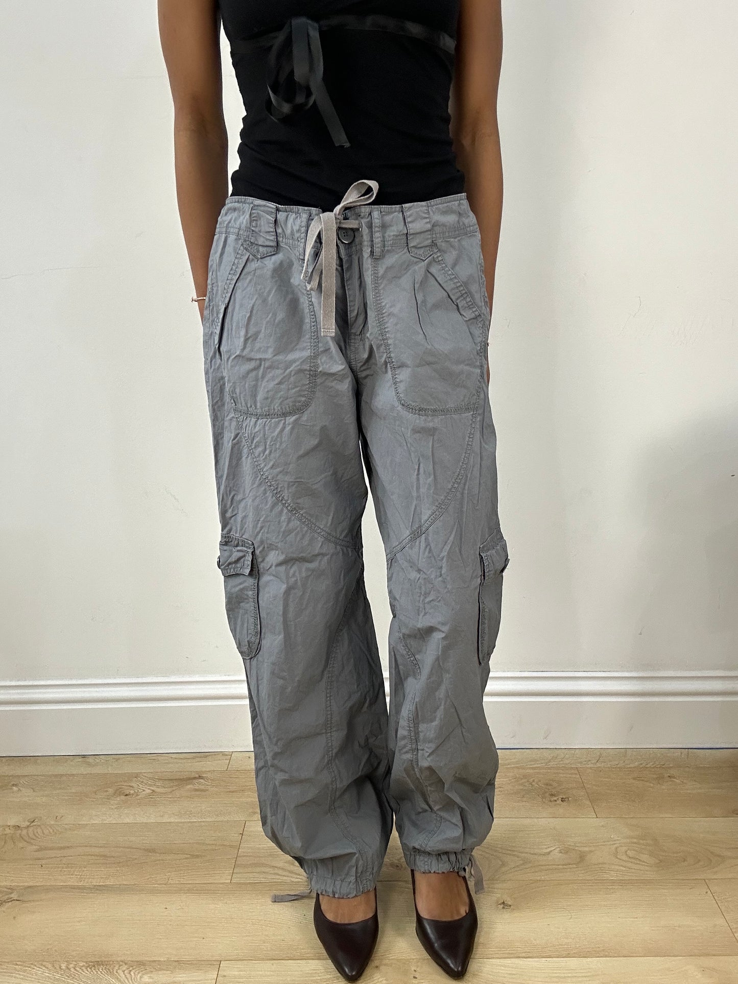 BEST PICKS | medium grey cargo trousers with built in tie up waist