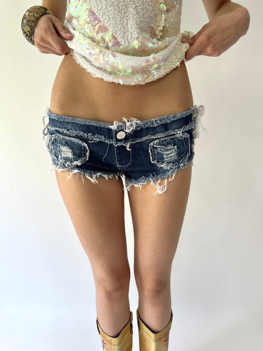 festival drop | small blue lace up denim micro shorts