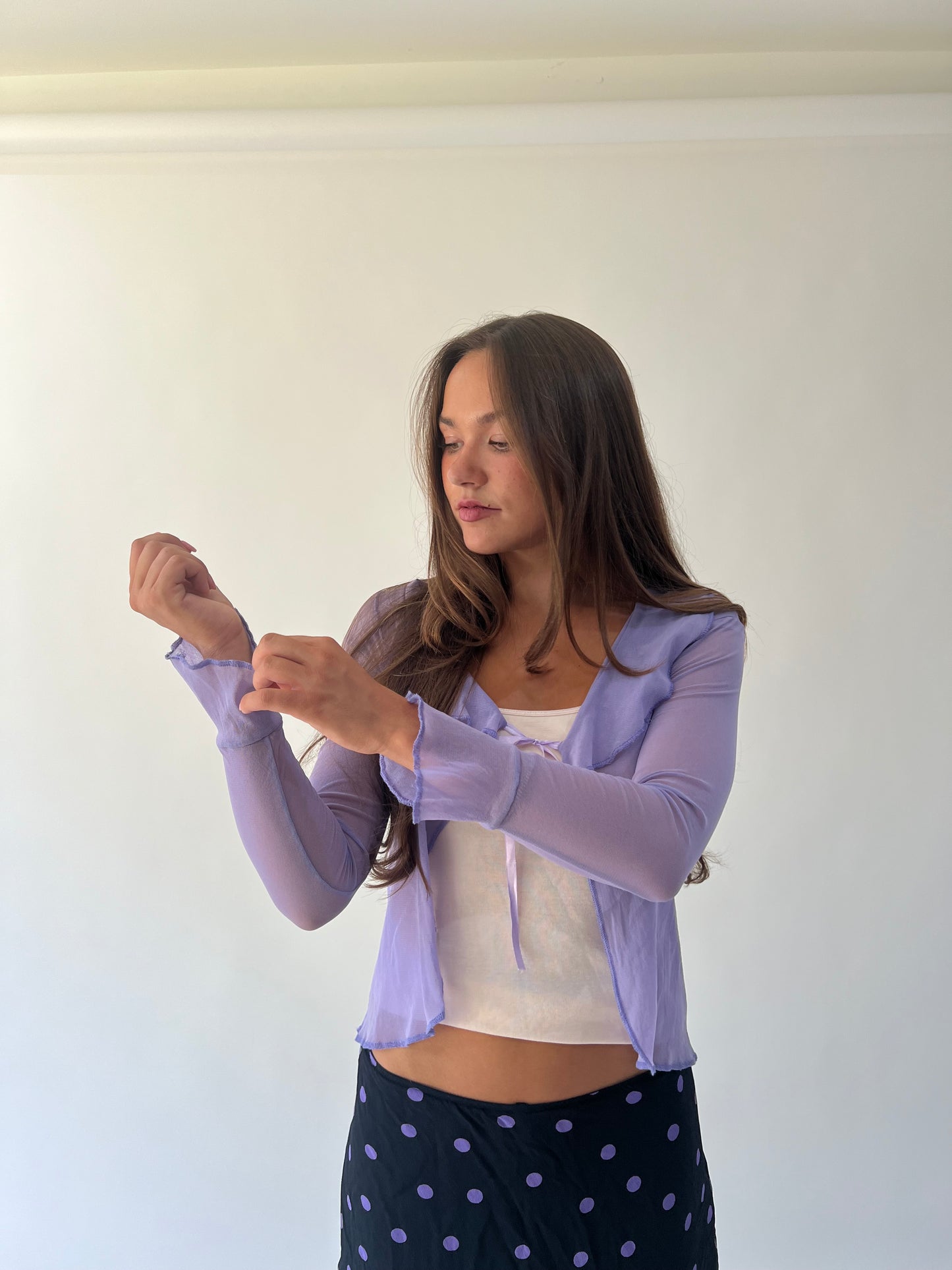 back to school drop | small purple sheer long sleeve top