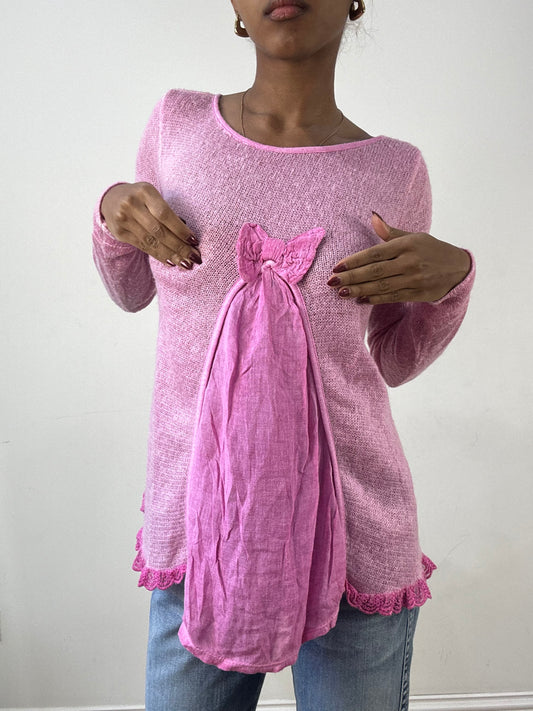 winter edit | small pink sheer knit jumper with ruffle hem detail
