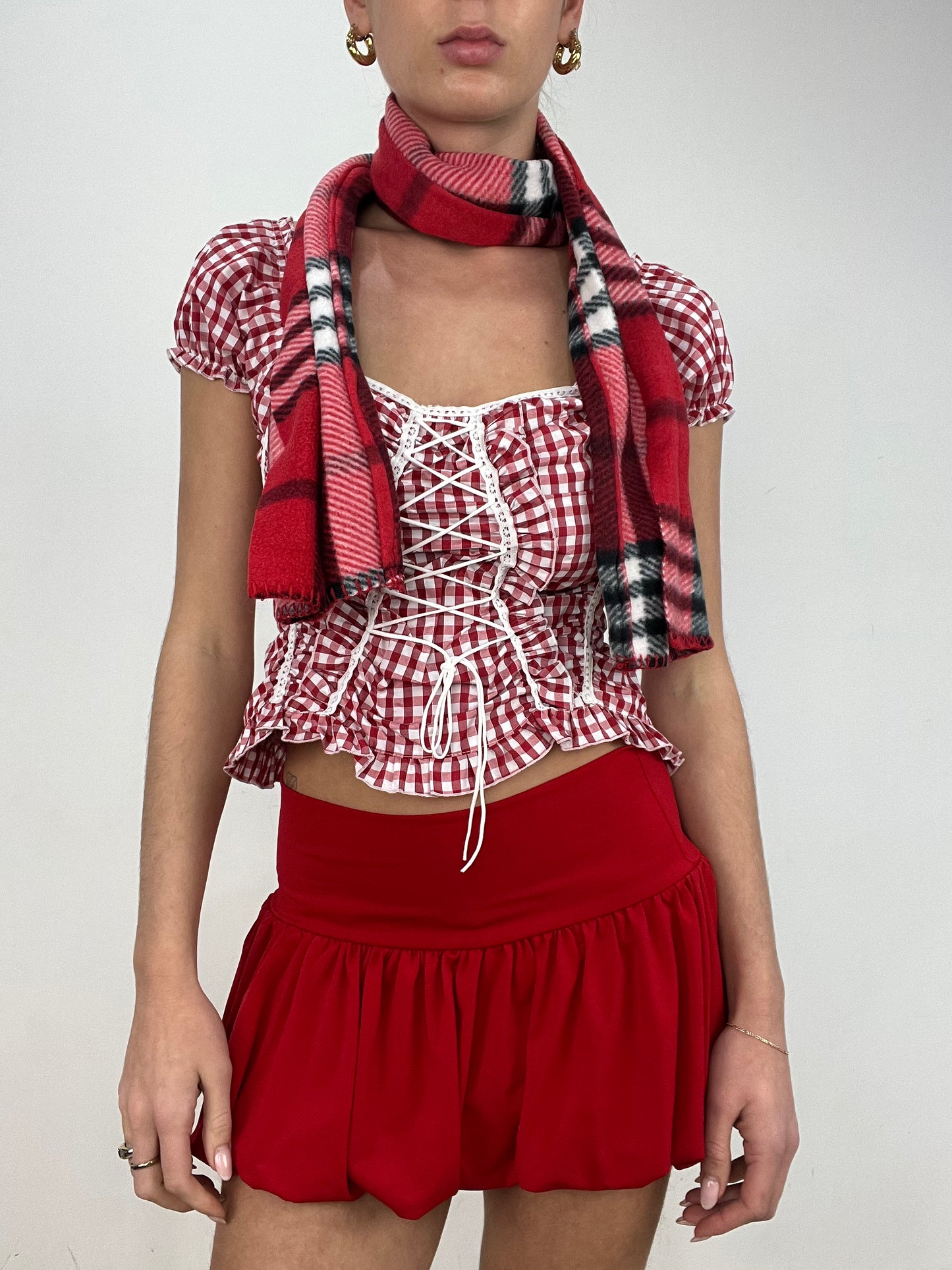 vintage edit ten | red and black checkered scarf