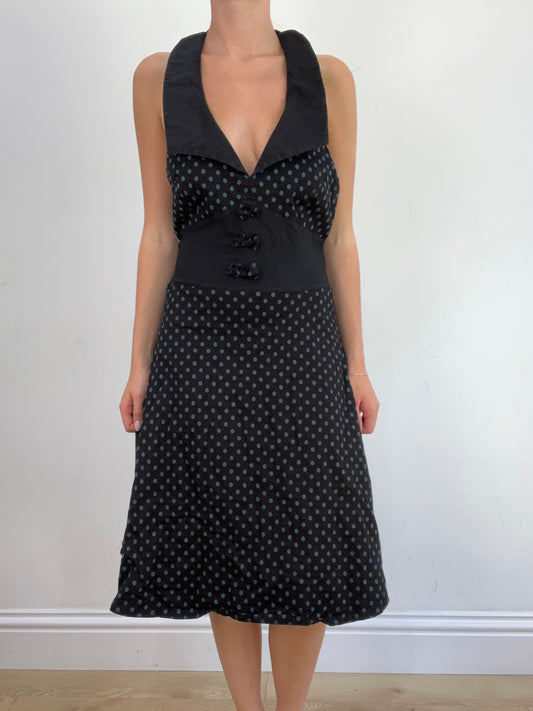 summer edit | medium black halter neck dress with polka dot print