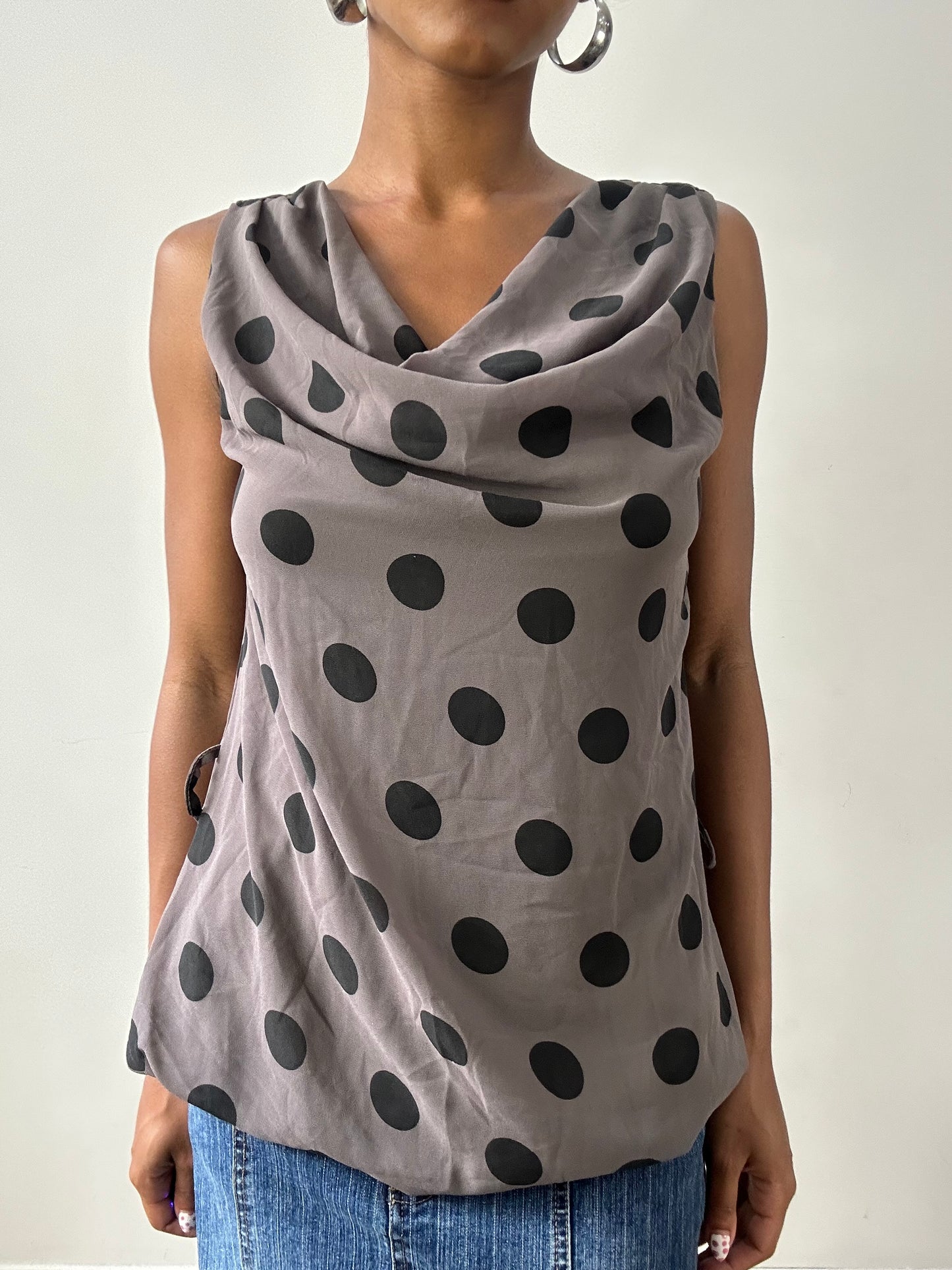 vintage edit twenty-nine | medium grey polka dot top