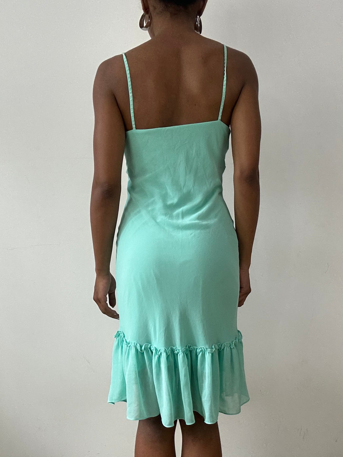 vintage edit twenty-nine | small teal blue midi dress with beading detail