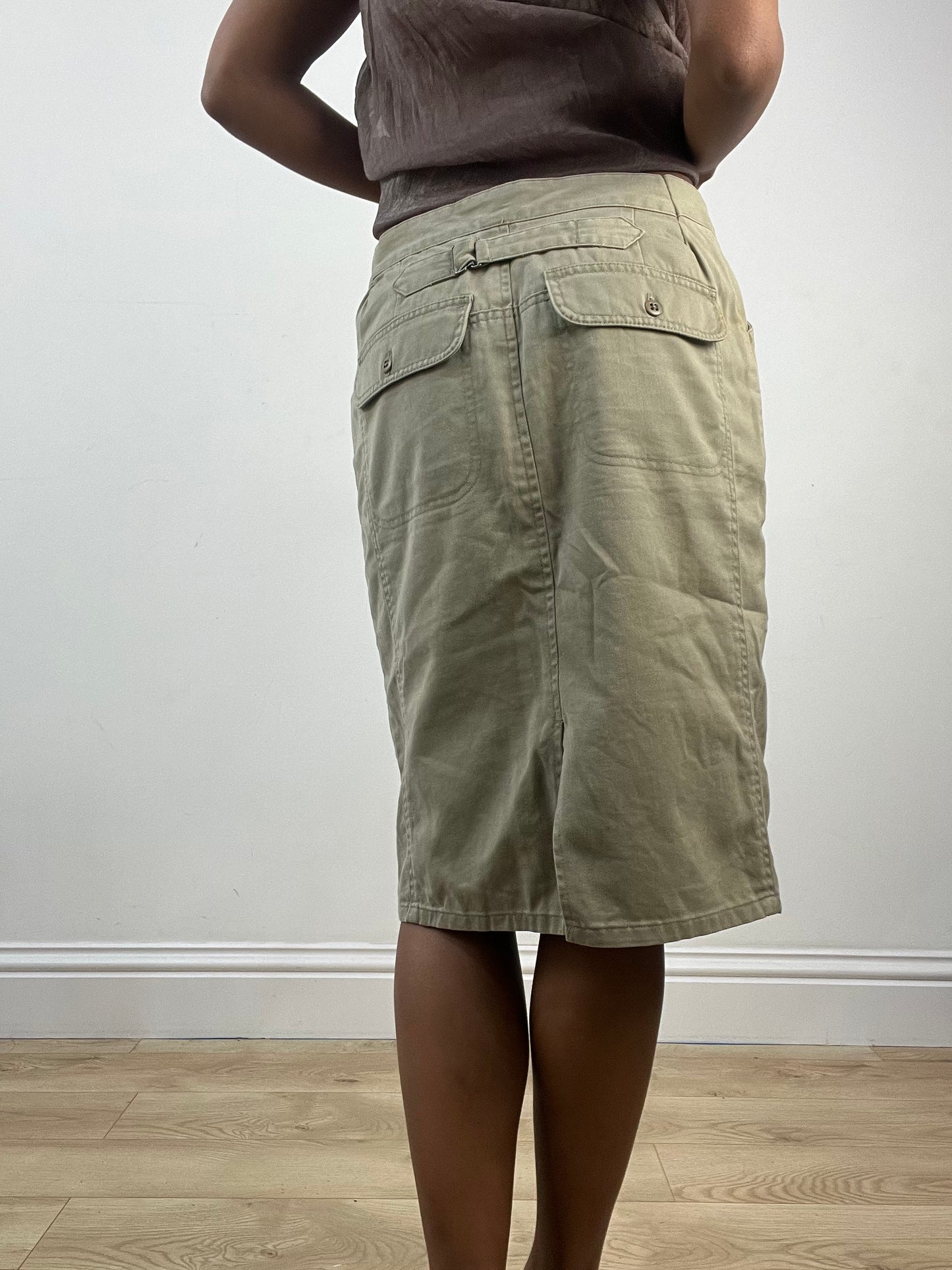 vintage edit: indie sleaze | small khaki ralph lauren cargo style midi skirt