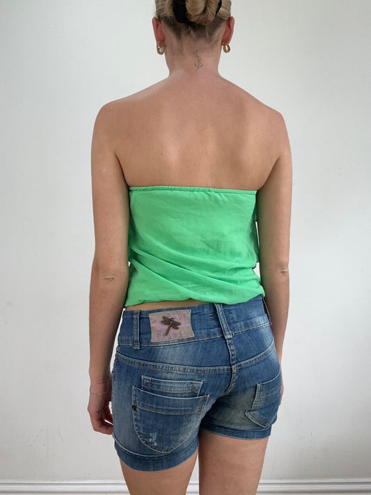 💻‼️ green mesh frilly bandeau top