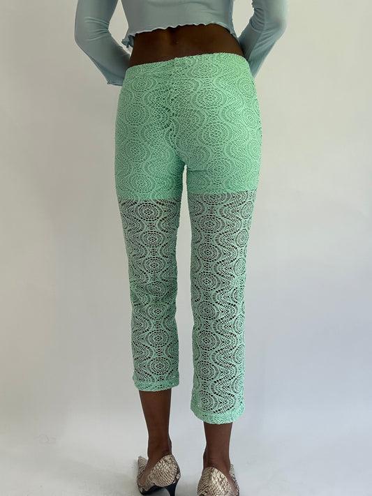 💚colourmaxxing drop | extra small aqua blue crochet lace capris