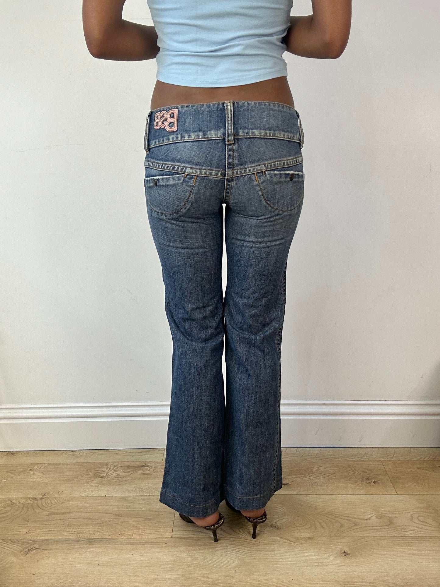 vintage edit eighteen | extra small blue denim jeans with oversized button detail