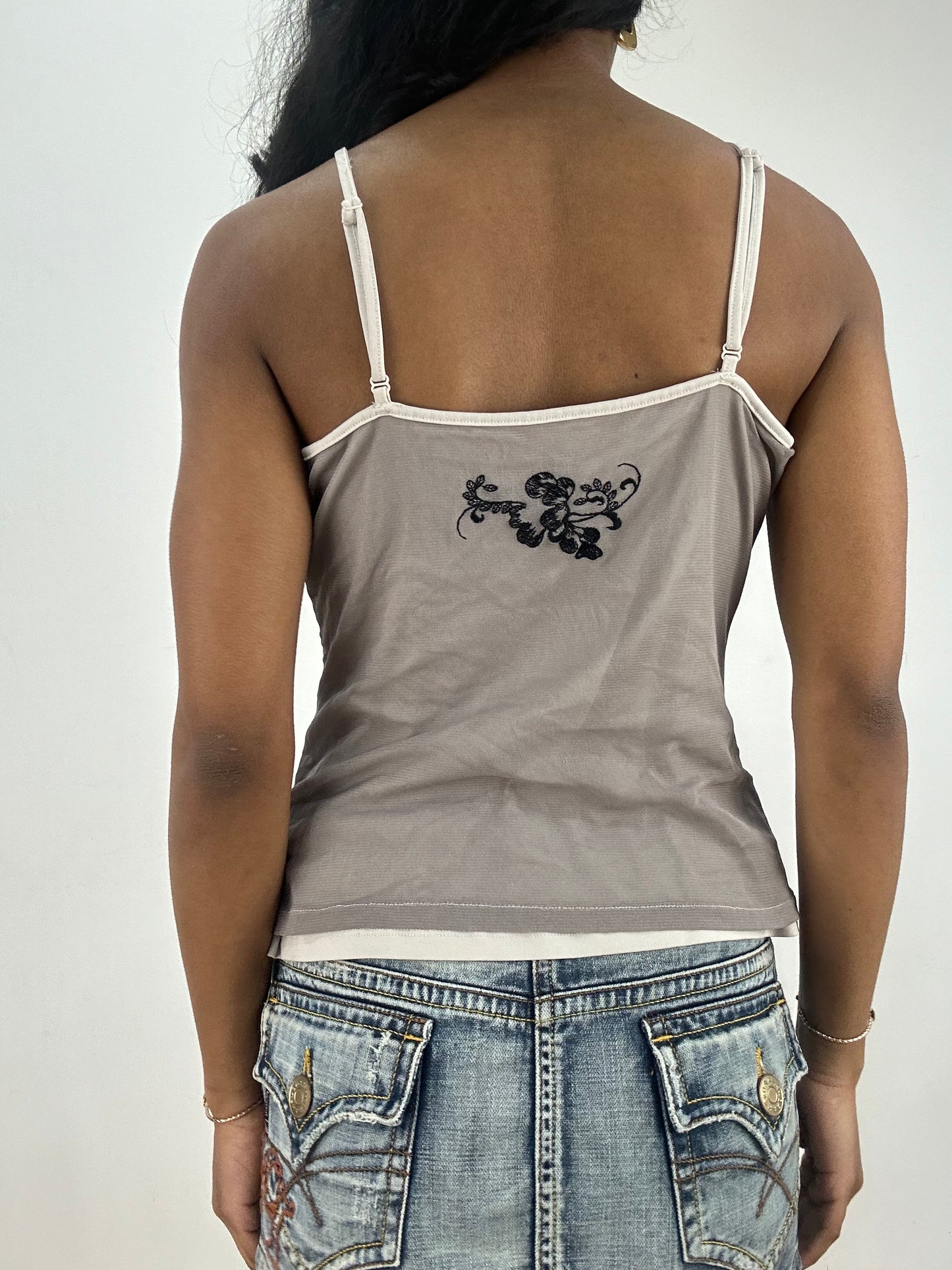 vintage edit fifteen | large next lilac sheer overlay embroidered cami top