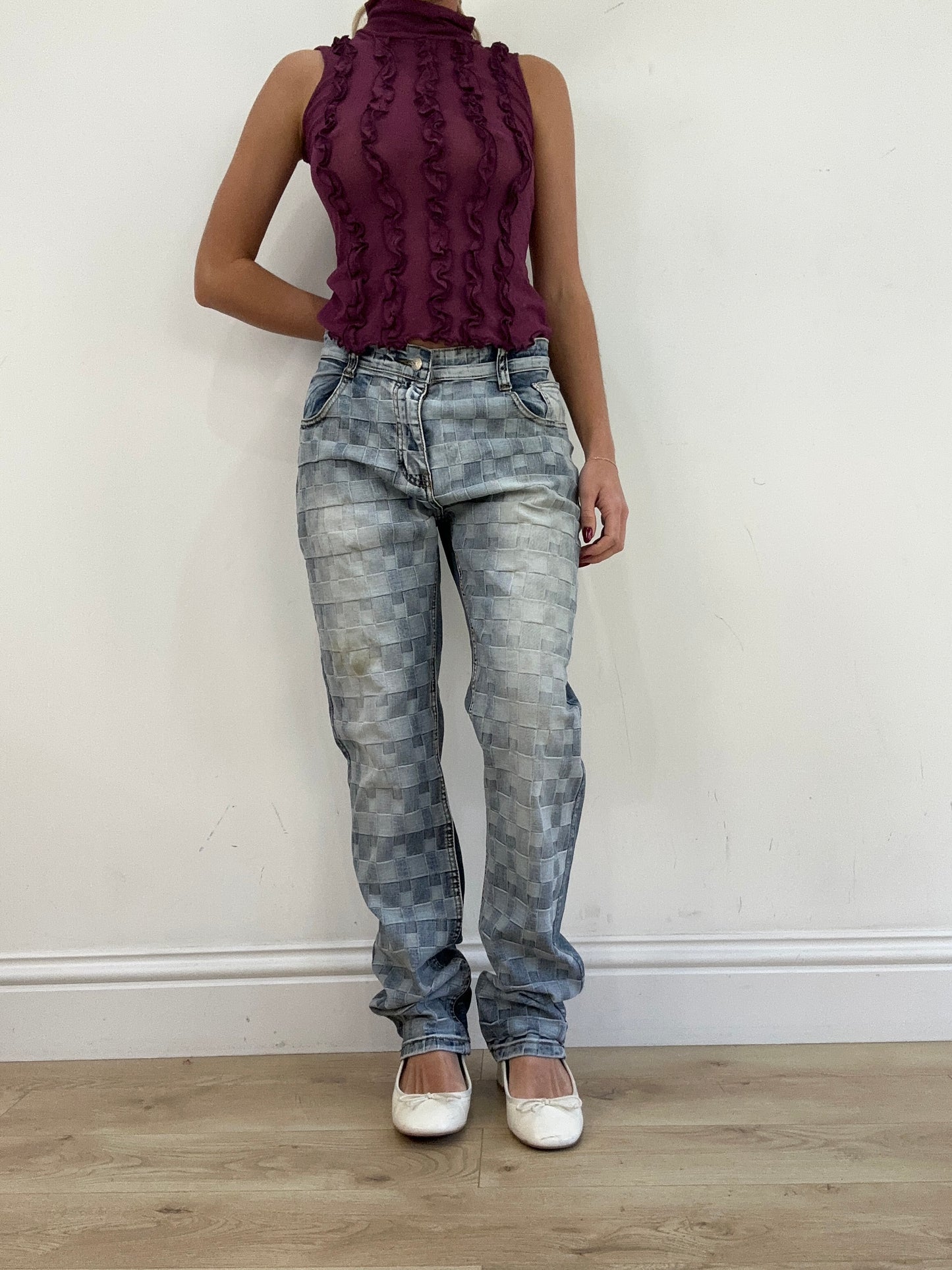 vintage edit thirteen | extra large louis vuitton style checkered denim jeans