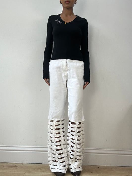 vintage edit fifteen | medium white high waist jeans with cut out floral legs