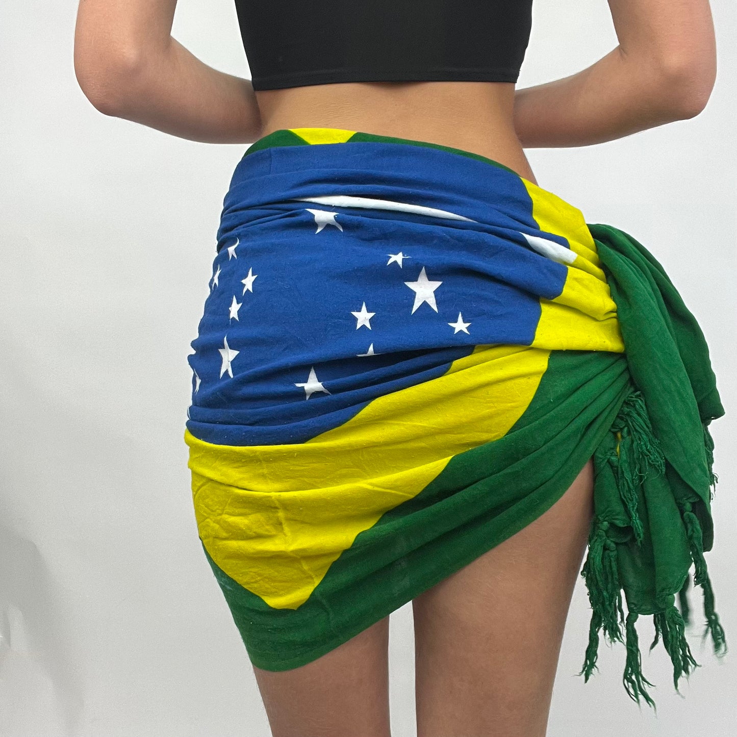 💻HIPPY CHIC DROP | brazil yellow green and blue sarong wrap with ‘ordem e progresso’ spellout